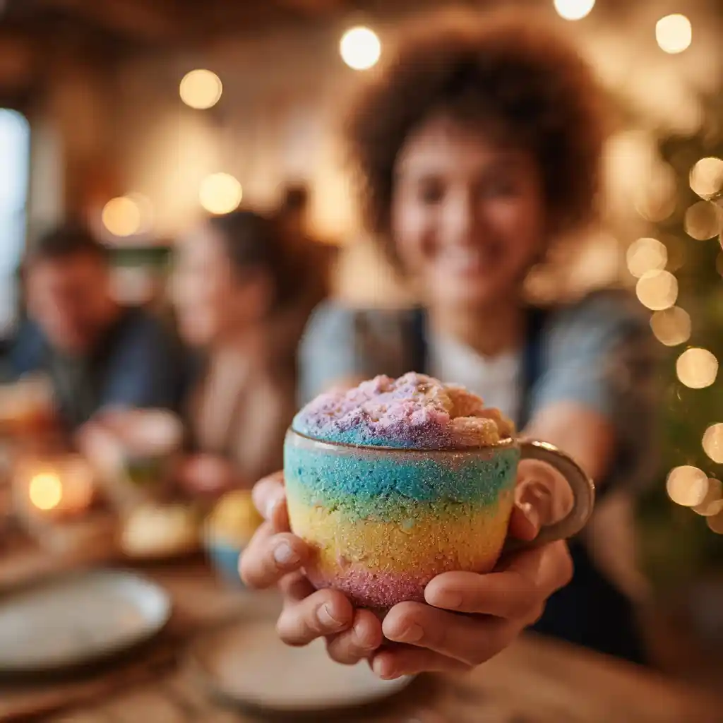 Serving 1 Minute Microwave Rainbow Mug Cake at home