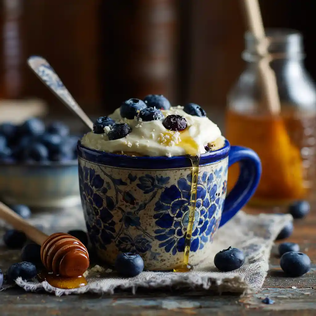 serving blueberry protein mug cake