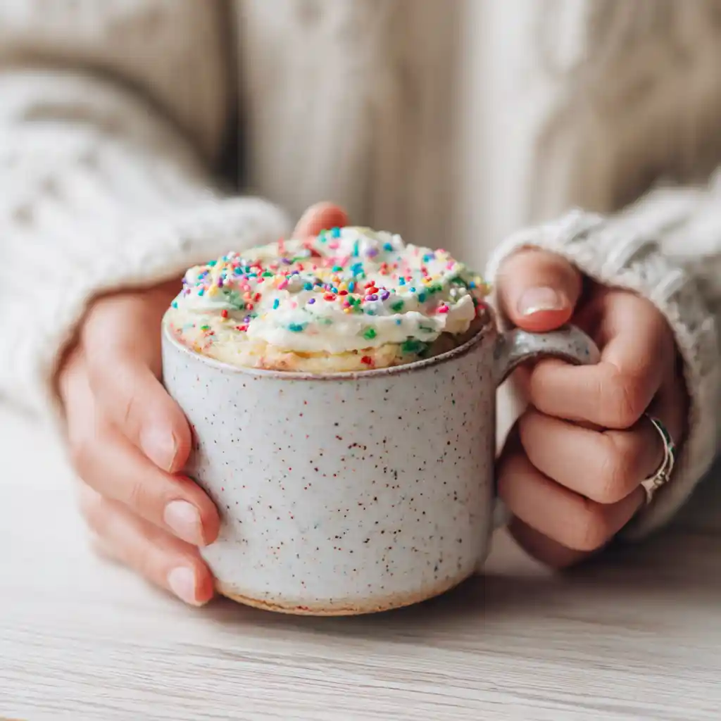 Serving a 1 Minute Microwave Funfetti Mug Cake