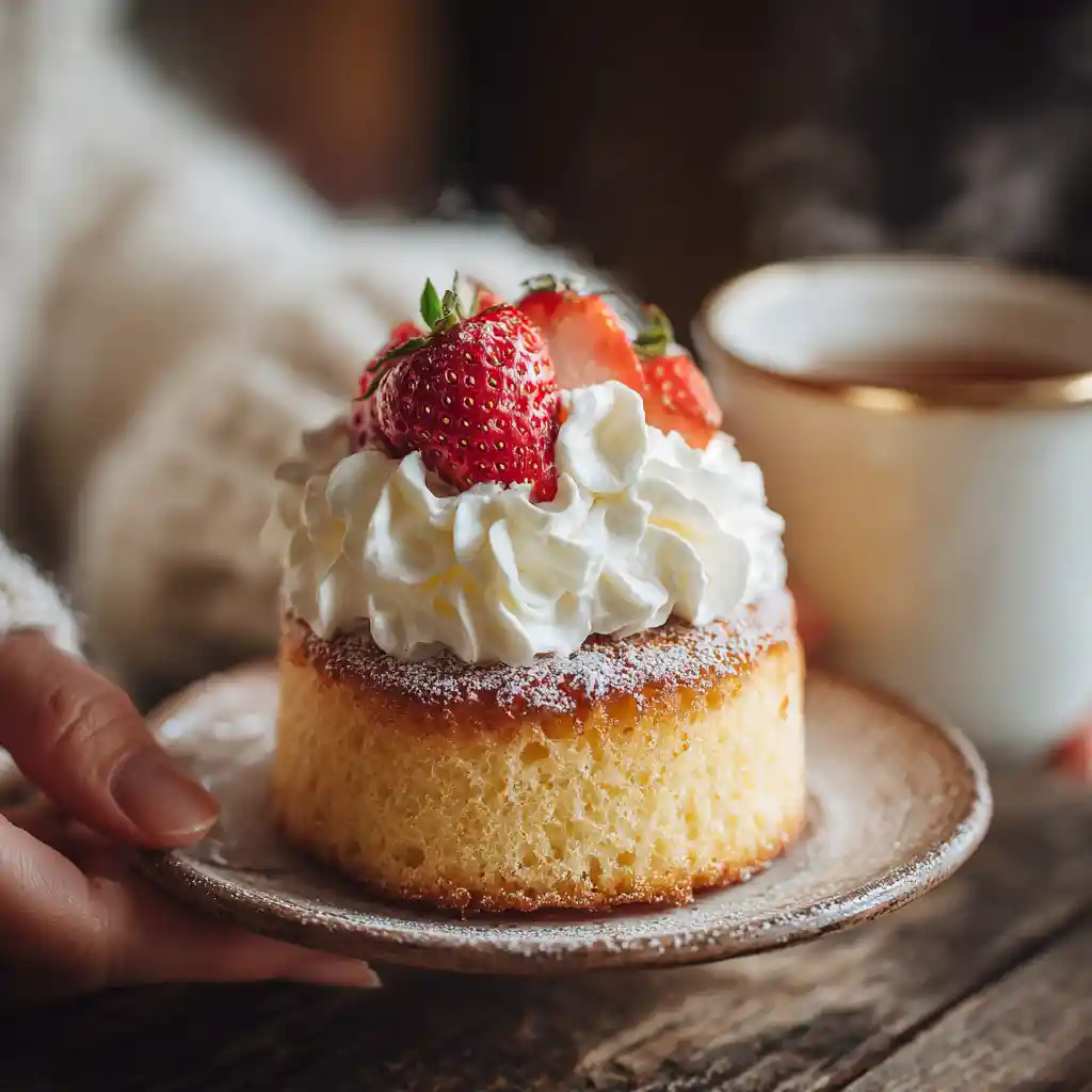 serving microwave mug sponge cake with berries