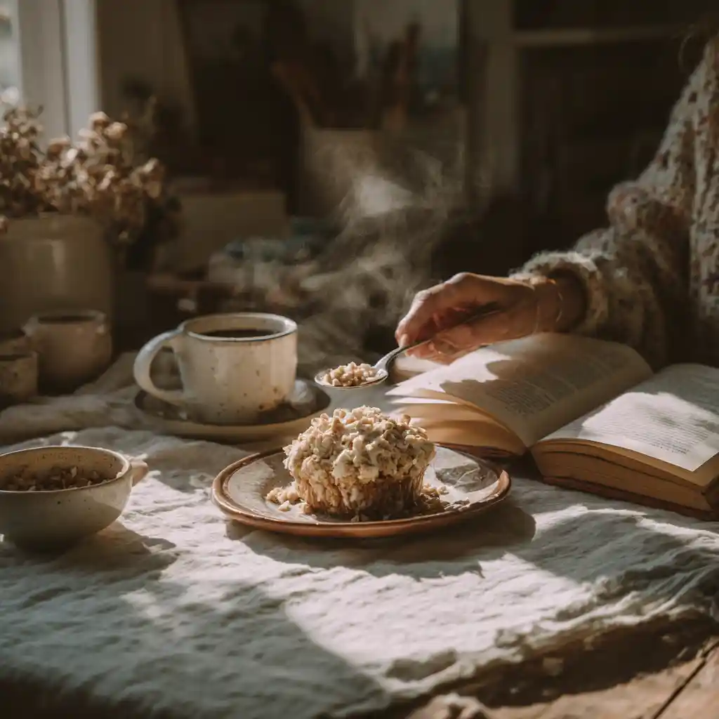 Serving White Chocolate Macadamia Nut Mug Cake with coffee