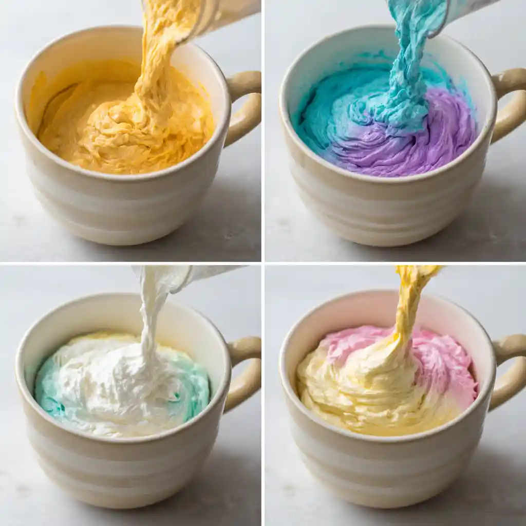 Steps to make 1 Minute Microwave Rainbow Mug Cake