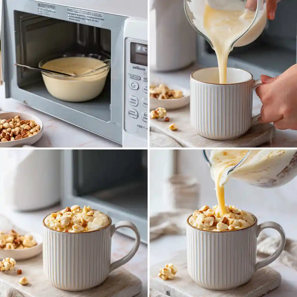 Steps for making White Chocolate Macadamia Nut Mug Cake
