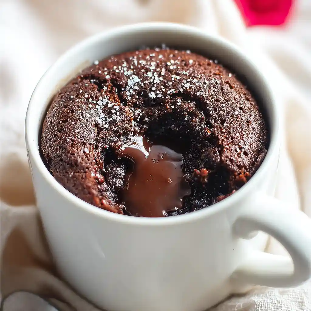 cake mix lava mug cake in a white mug