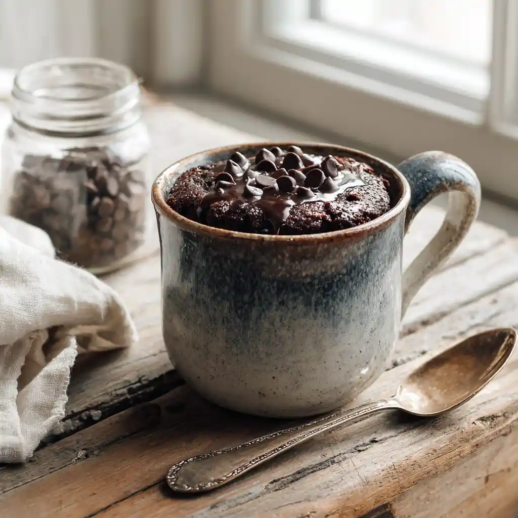 chocolate cake in a mug with egg