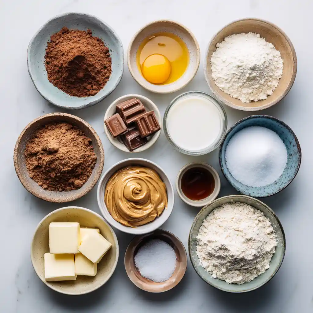 Chocolate Peanut Butter Mug Cake ingredients on table