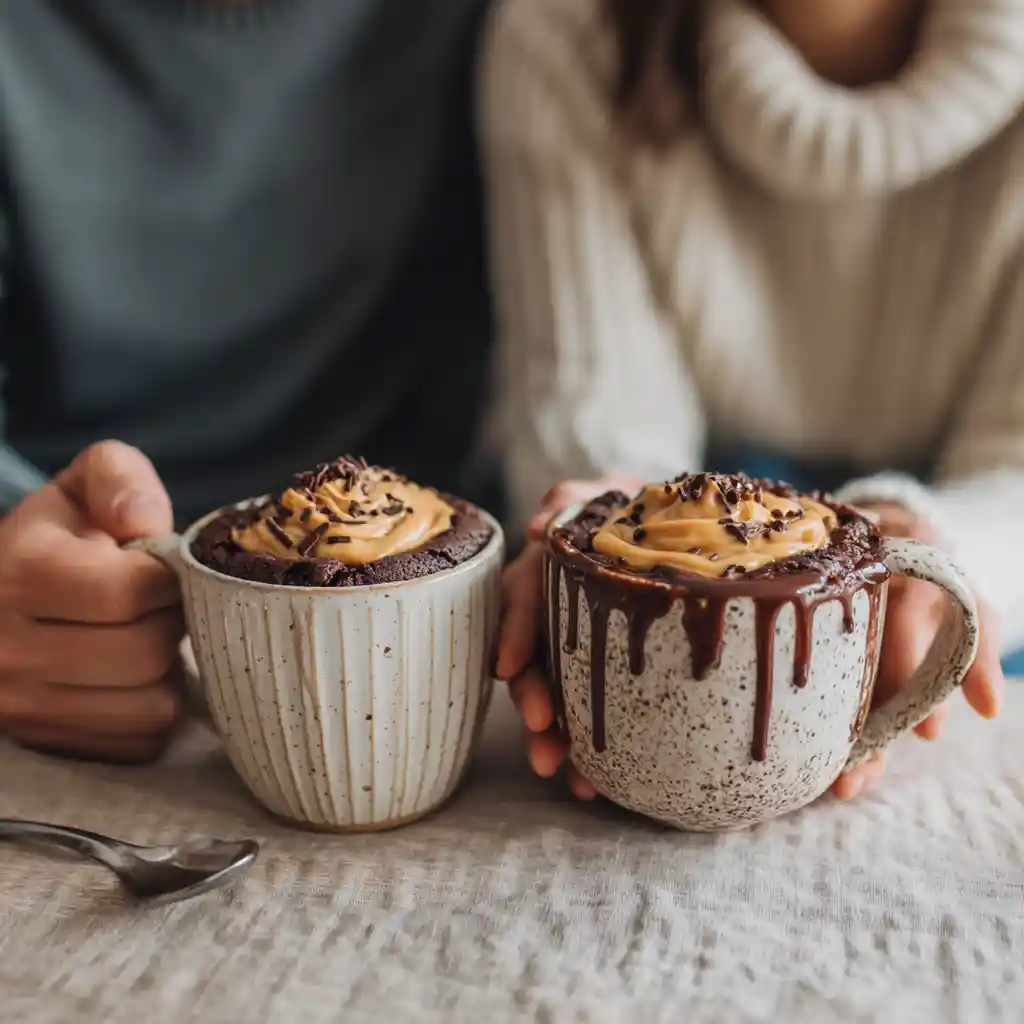 Family serving Chocolate Peanut Butter Mug Cake