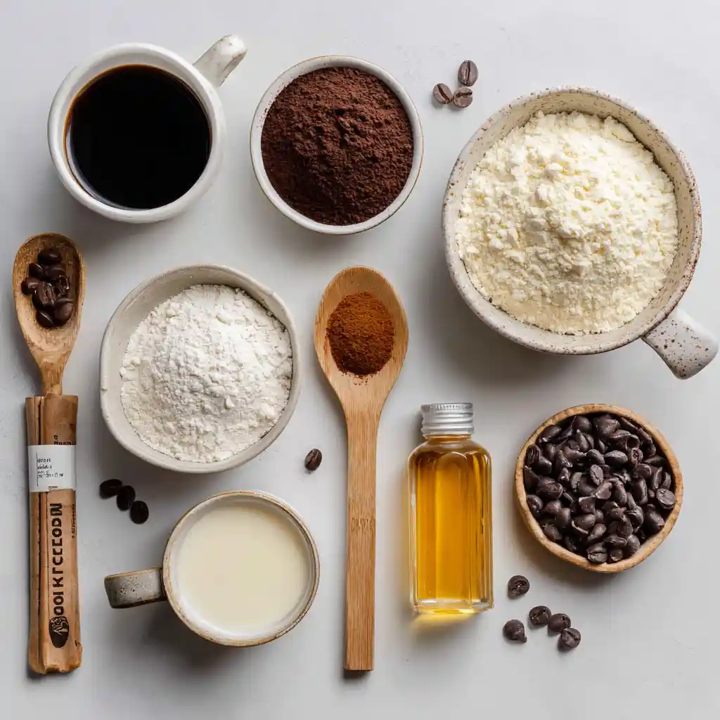 Ingredients for Coffee Mug Cake with Cake Mix laid out on a table