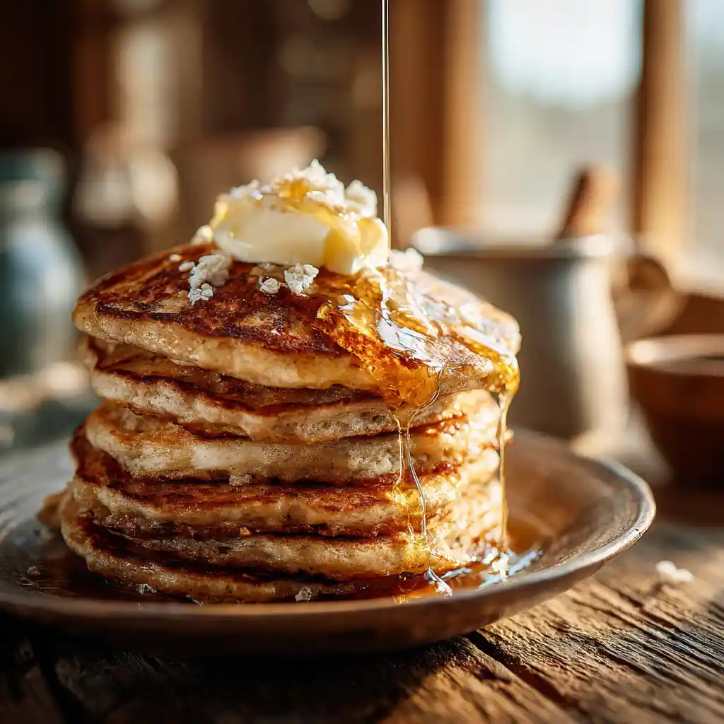 Flourless oat pancakes with maple syrup and butter