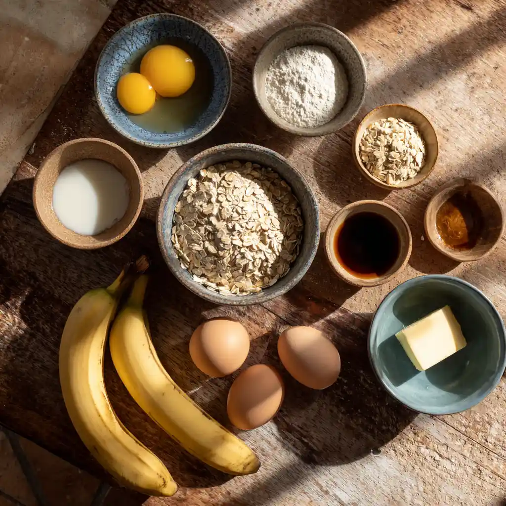 Ingredients for flourless oat pancakes