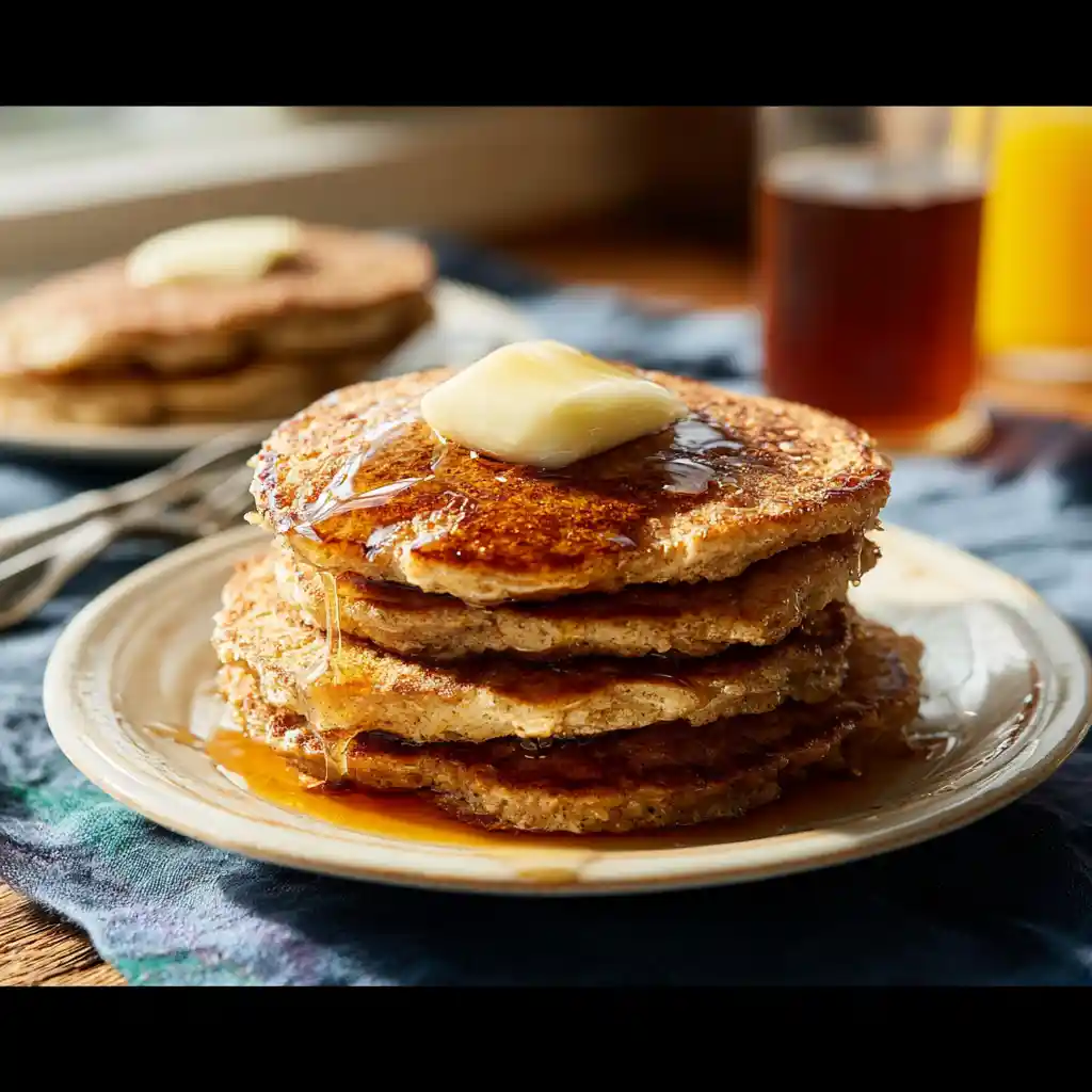 Flourless oat pancakes with maple syrup and butter