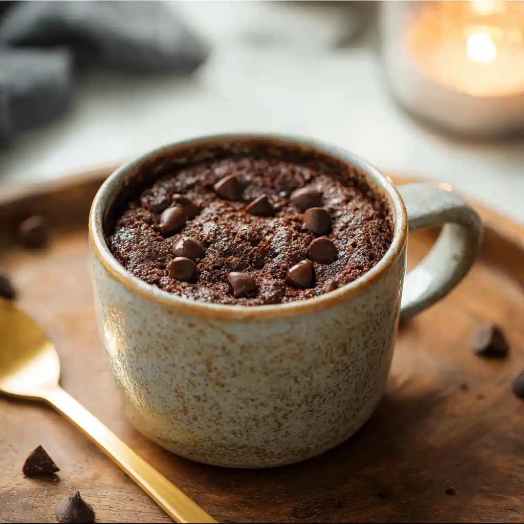 healthy mug cake recipe in ceramic mug