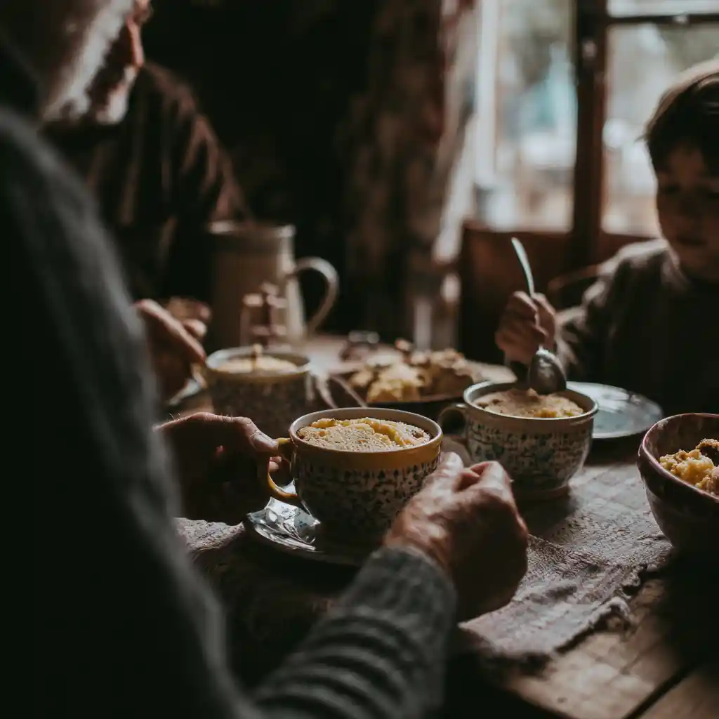 Family enjoying Low Calorie Mug Cake at breakfast table