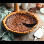 recipe for chocolate chess pie on wooden counter