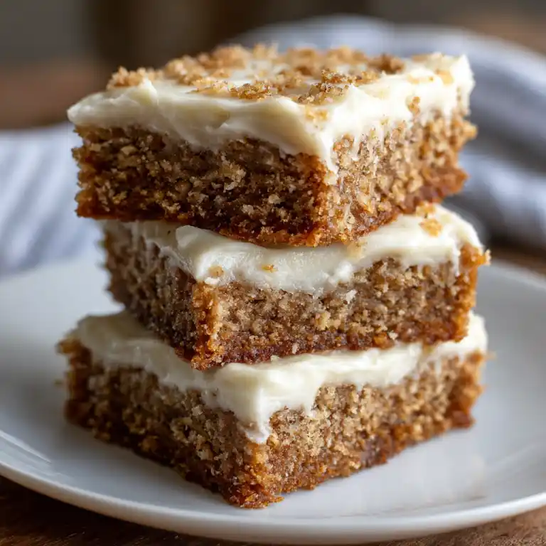 Tray of banana bars with cream cheese frosting