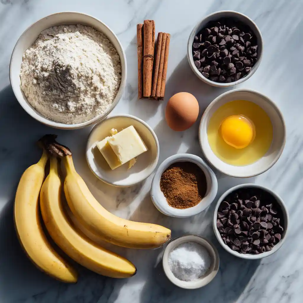 Ingredients for banana chocolate chip bars