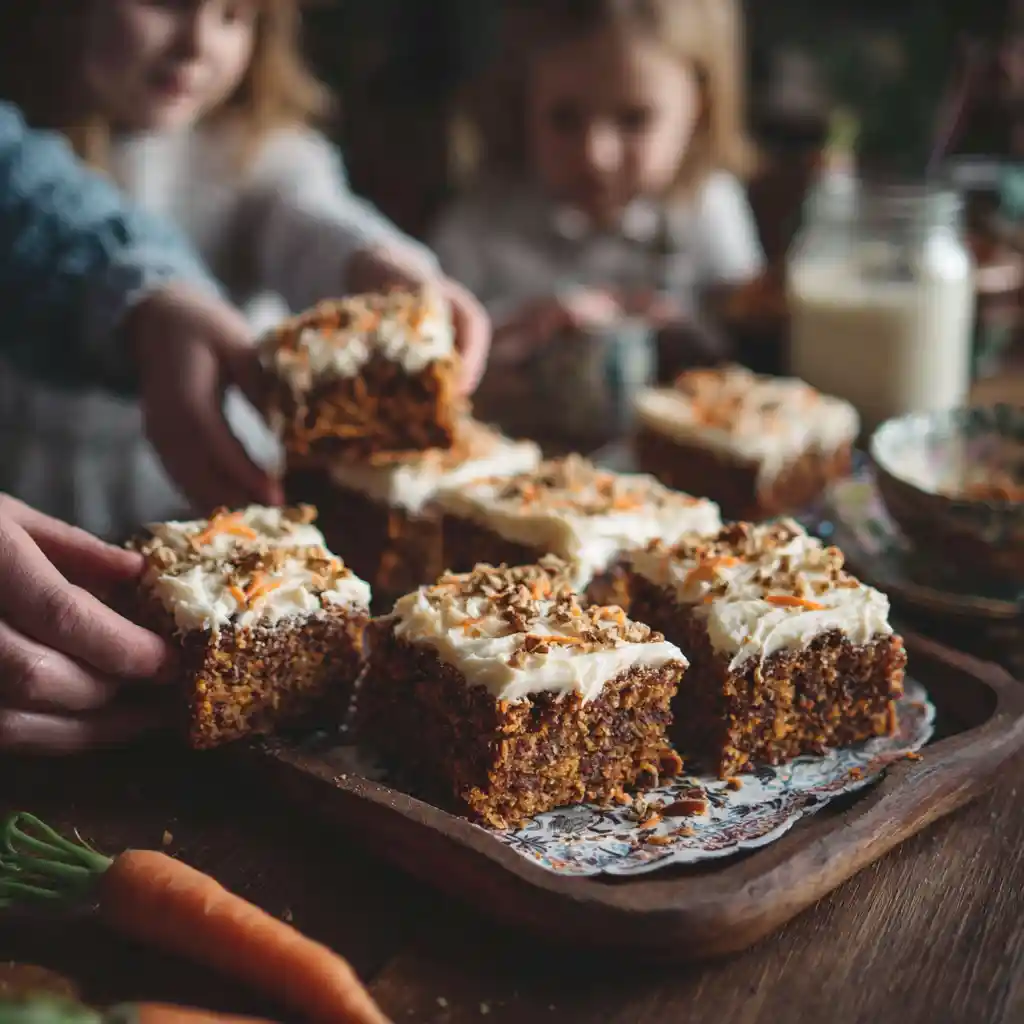 Serving carrot cake bars at gathering