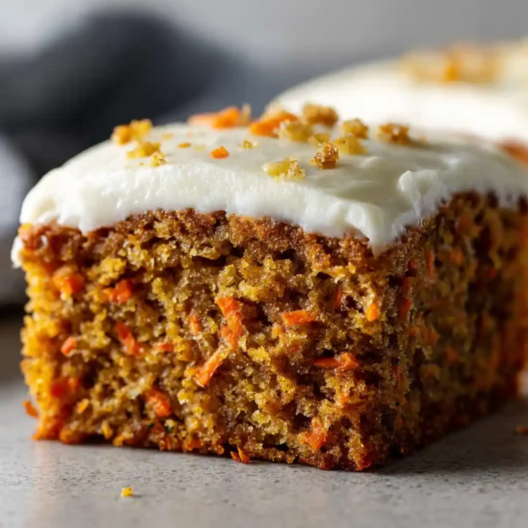 Slice of carrot cake bars with cream cheese frosting