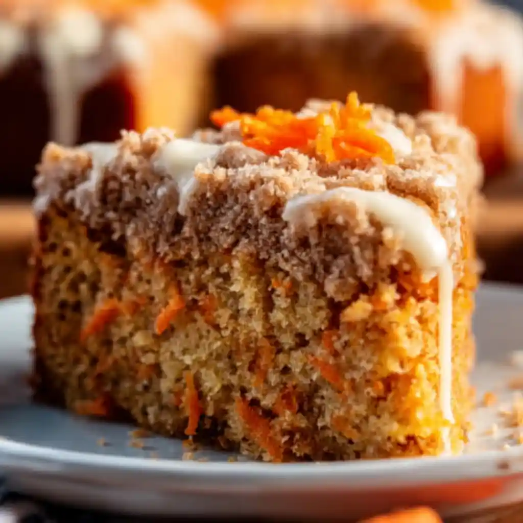 Carrot cake coffee cake slice with streusel