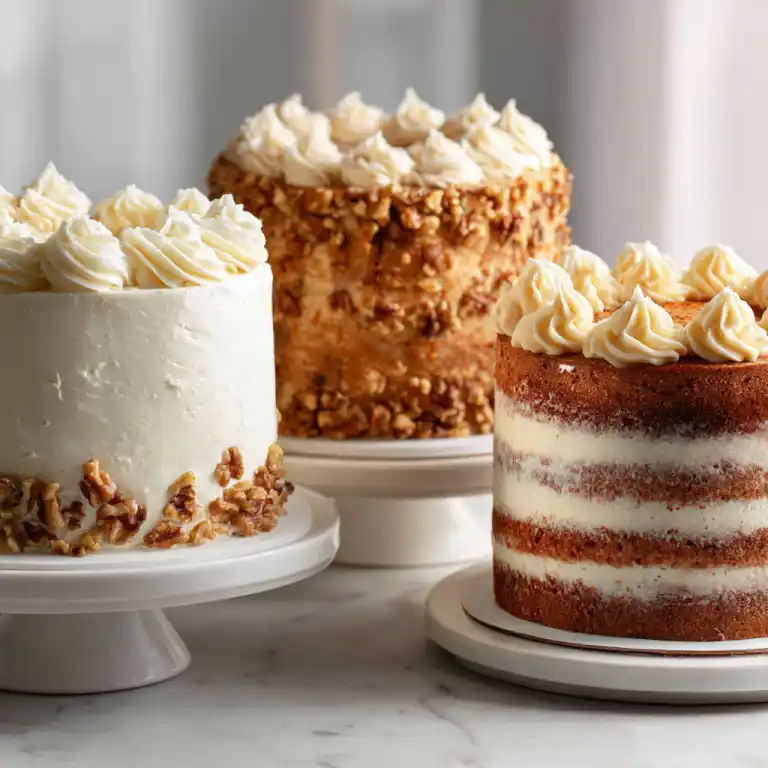 Variations of carrot cake layer cake with cream cheese frosting