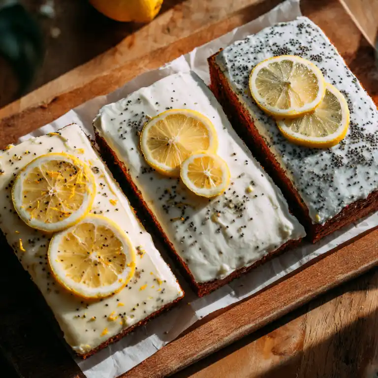 Variations of lemon poppy seed cake with cream cheese frosting