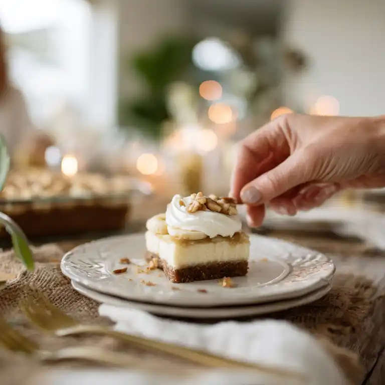Serving banana bars with cream cheese frosting
