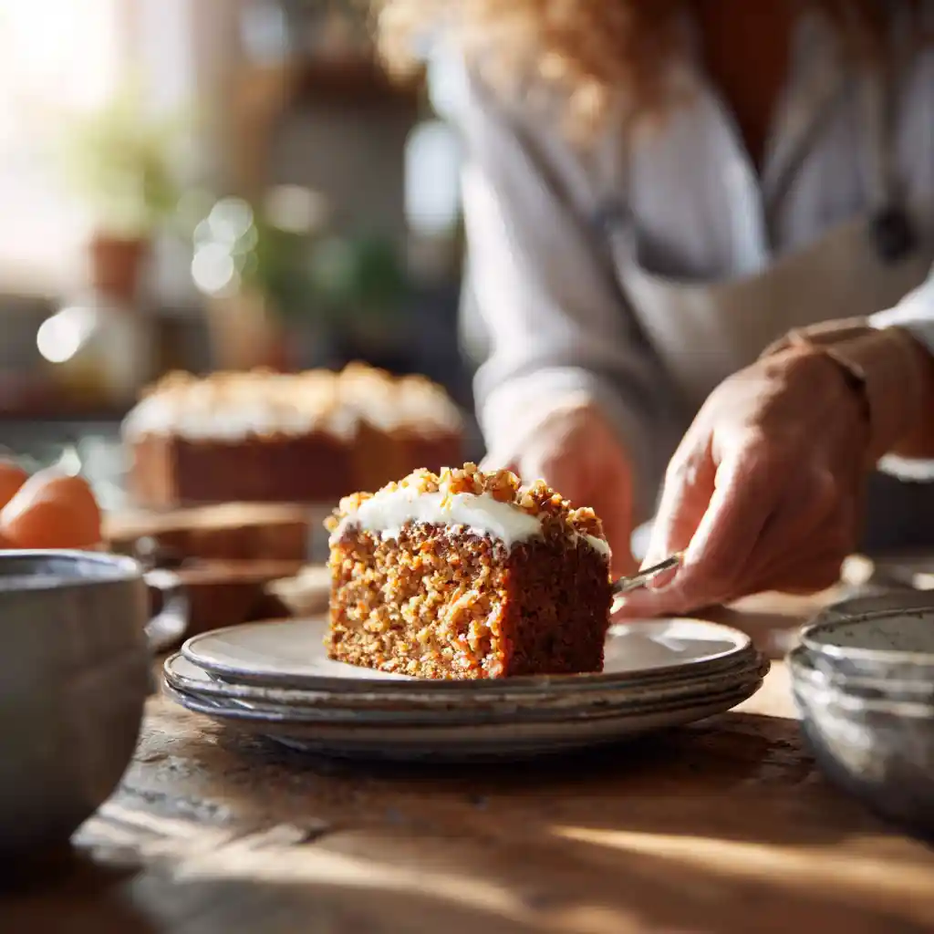 Serving carrot cake coffee cake at brunch