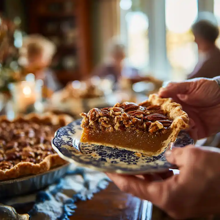 Serving turtle pie at family table
