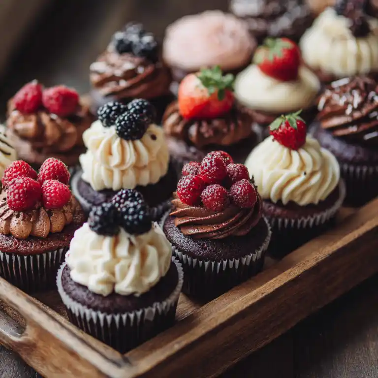 chocolate cupcakes for two variations with different toppings