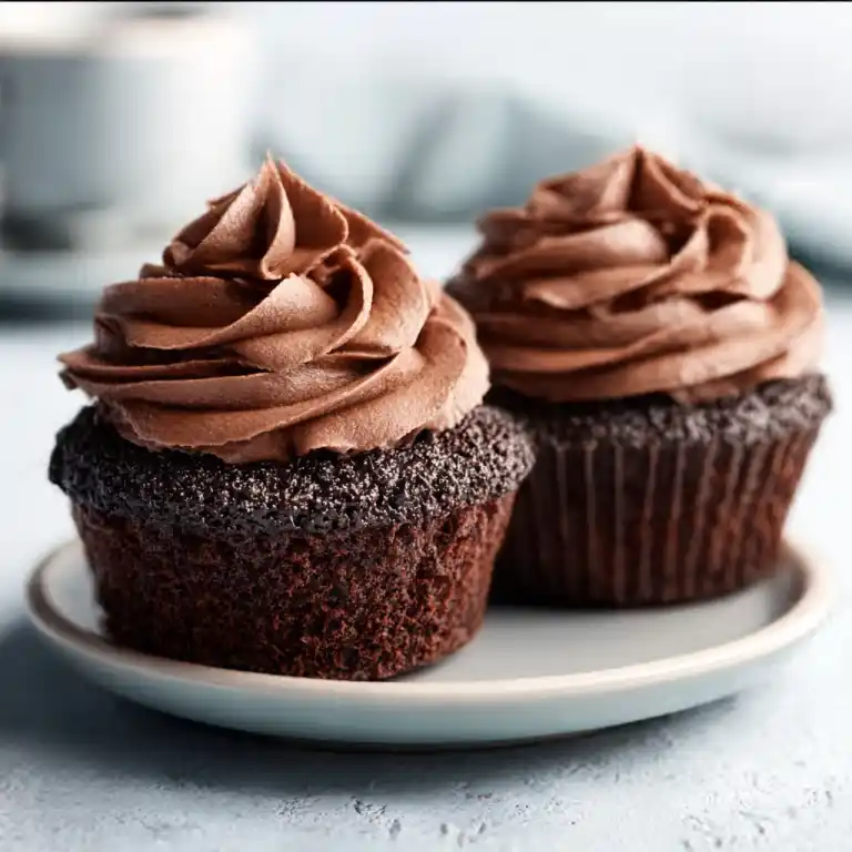 chocolate cupcakes for two with chocolate frosting