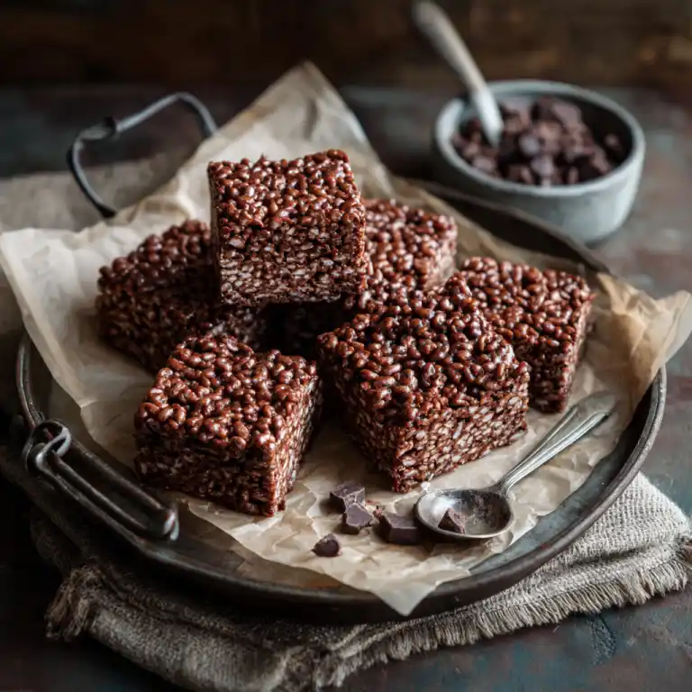 serving chocolate rice krispie treats dessert bars