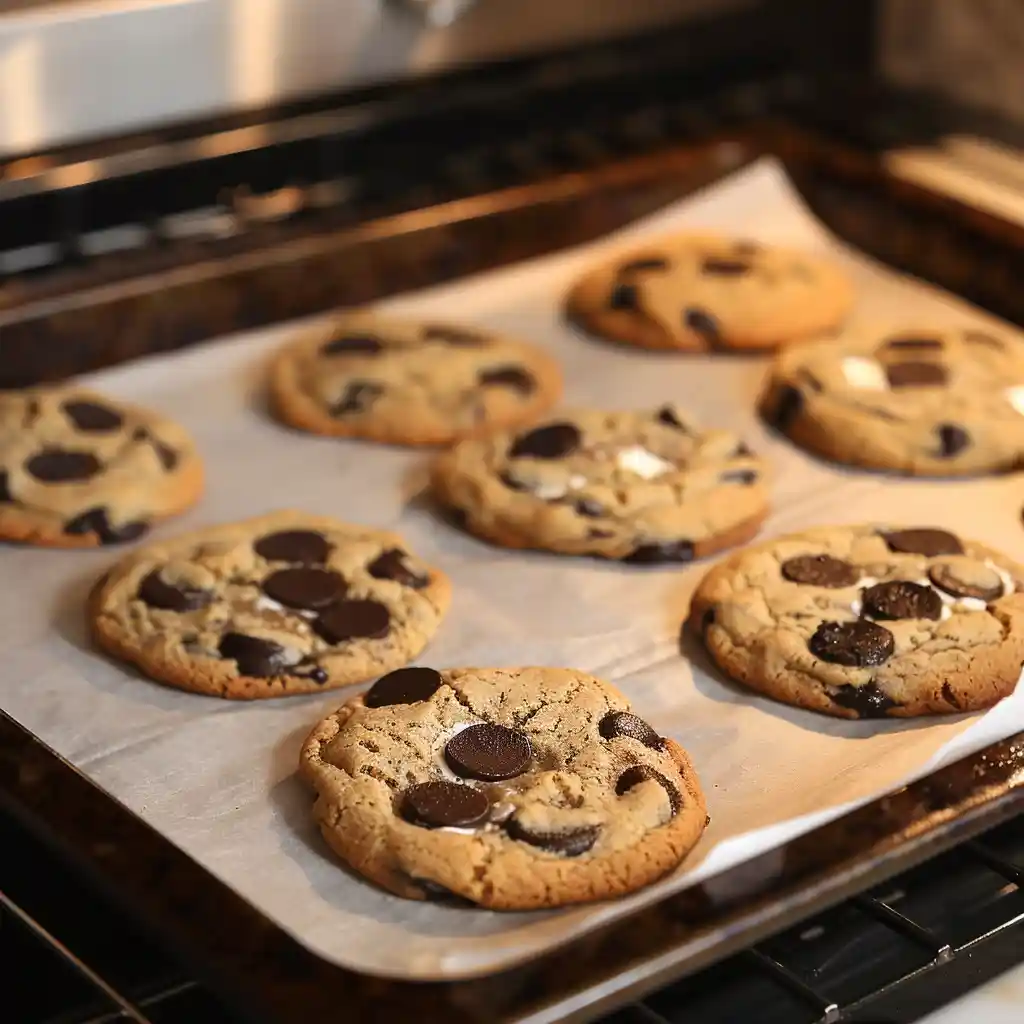 bakery style cookies and cream cookies baking on tray