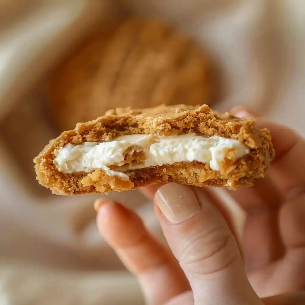 gingerbread cheesecake cookie bite showing creamy center