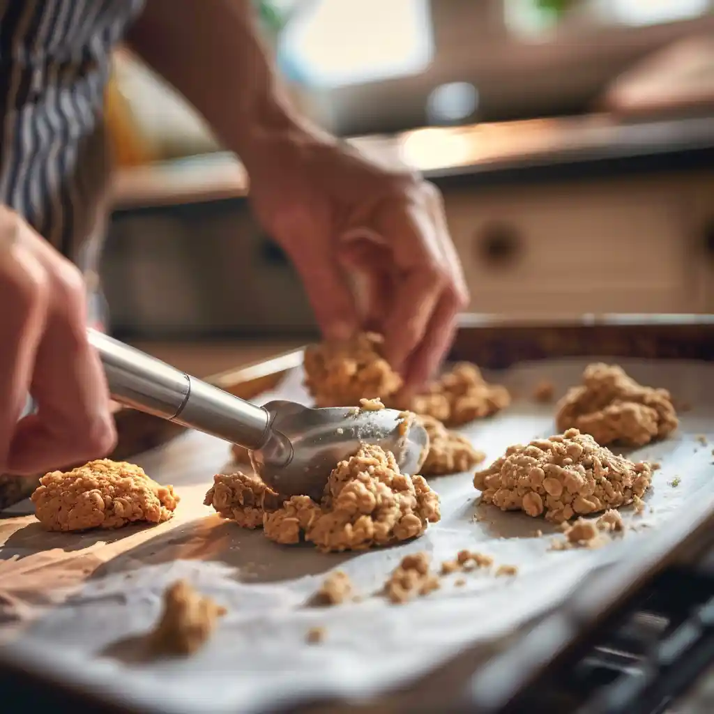 scooping gingerbread oatmeal cookie dough