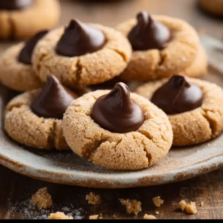 gluten free peanut butter blossoms cookies with chocolate kisses
