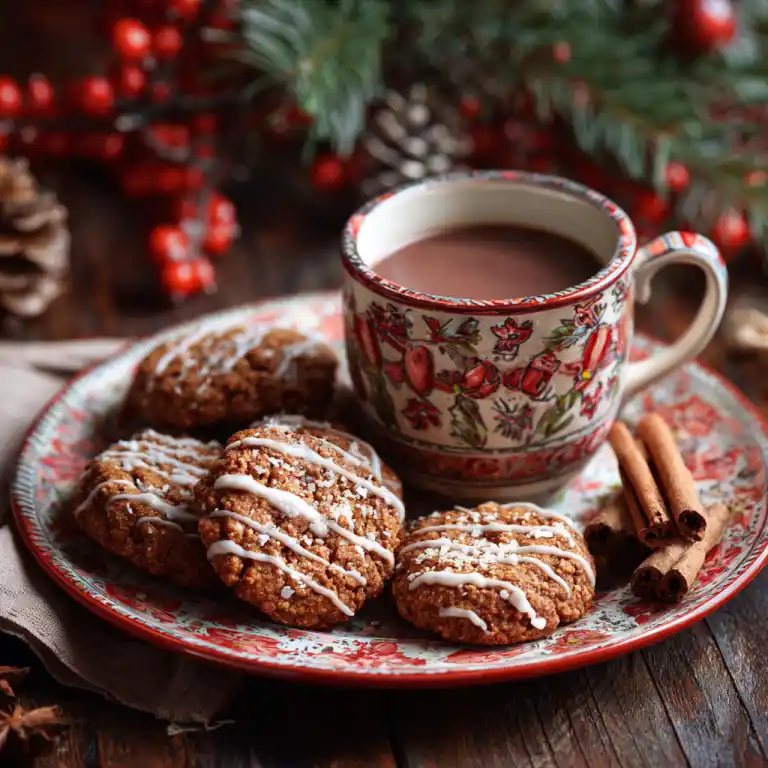 serving iced gingerbread oatmeal cookies