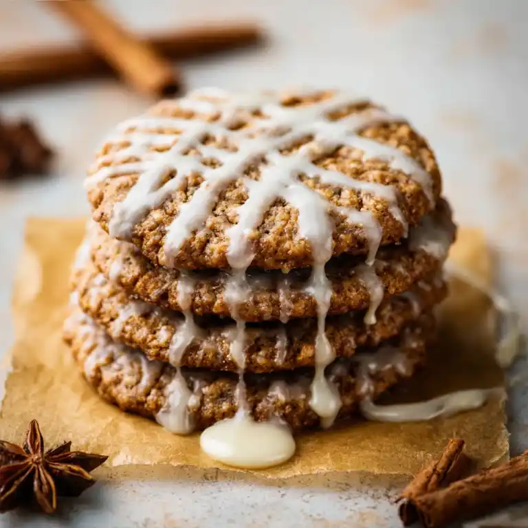 iced gingerbread oatmeal cookies with vanilla icing