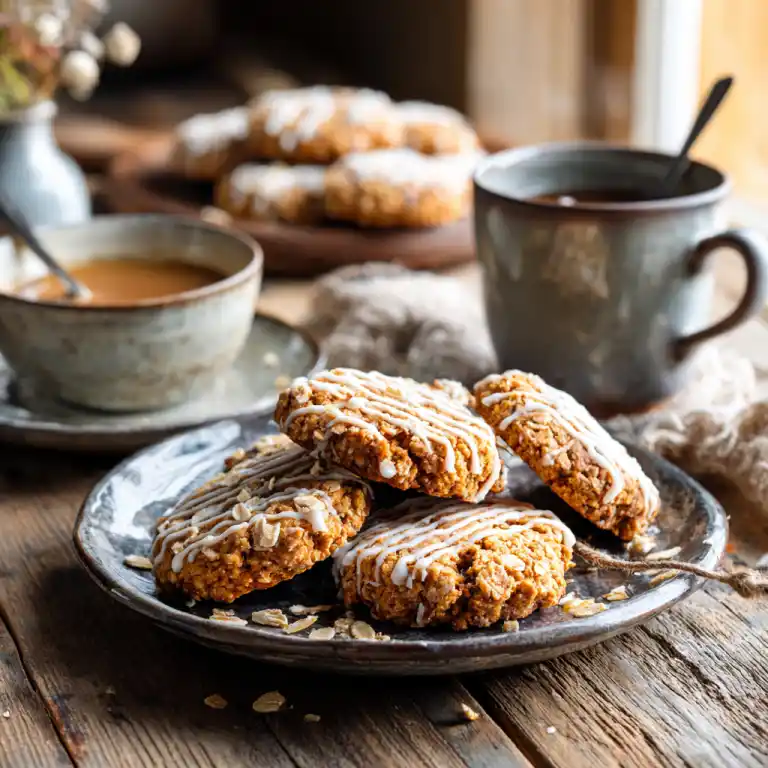 serving iced oatmeal cookies with coffee