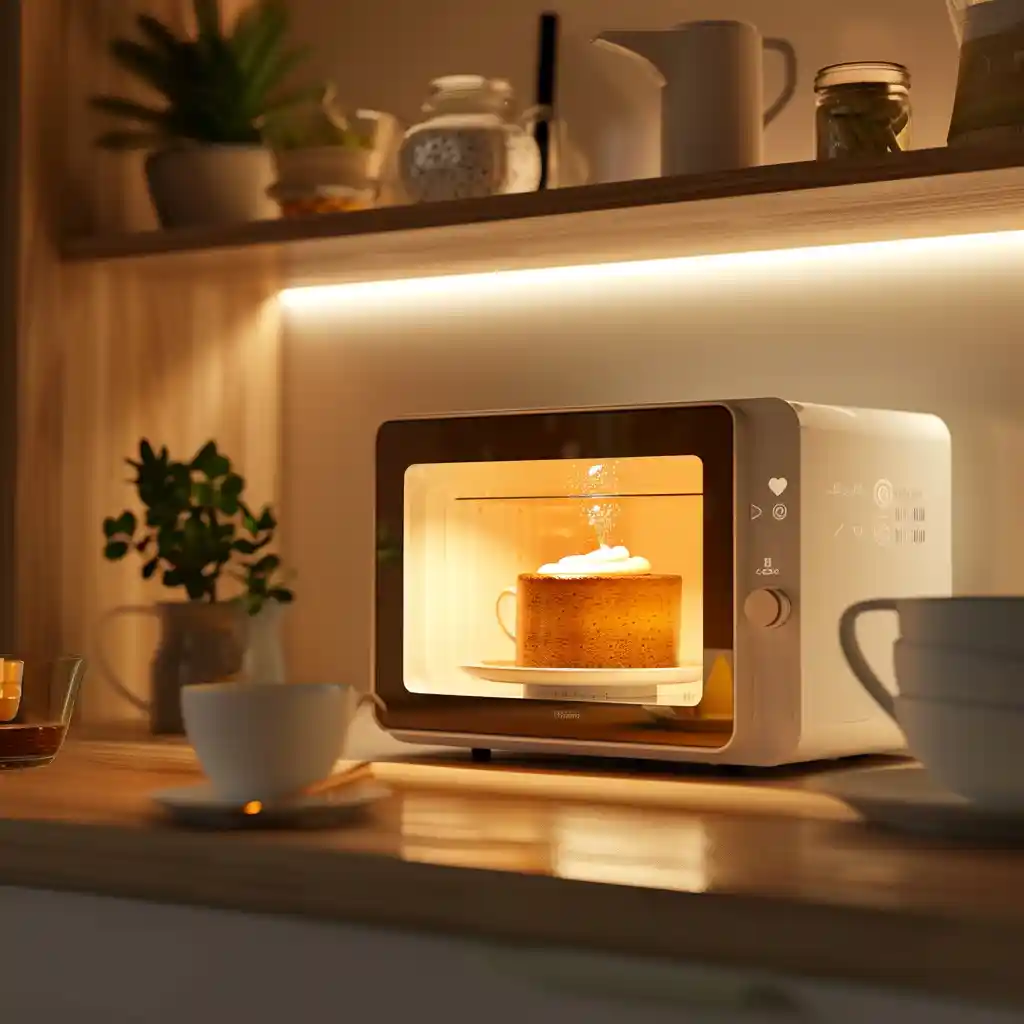 keto vanilla mug cake cooking in microwave