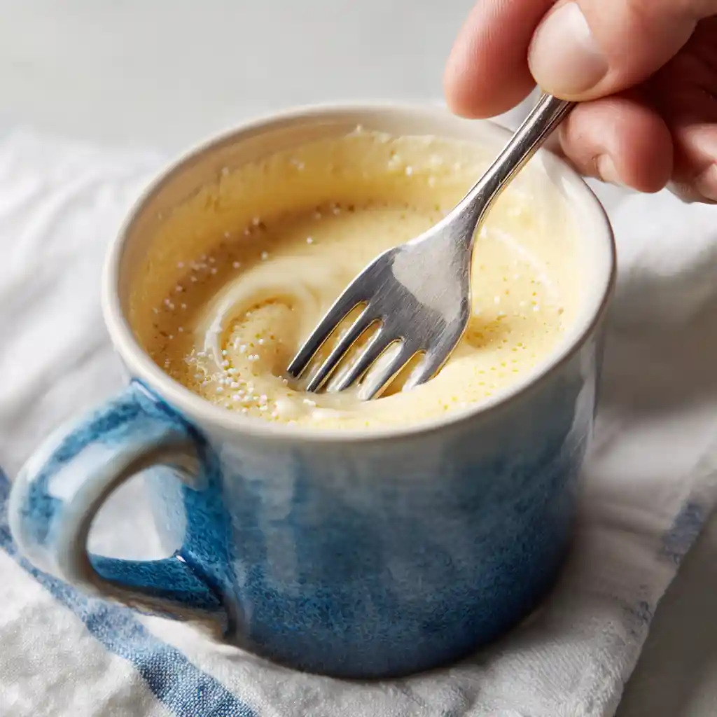 mixing keto vanilla mug cake batter
