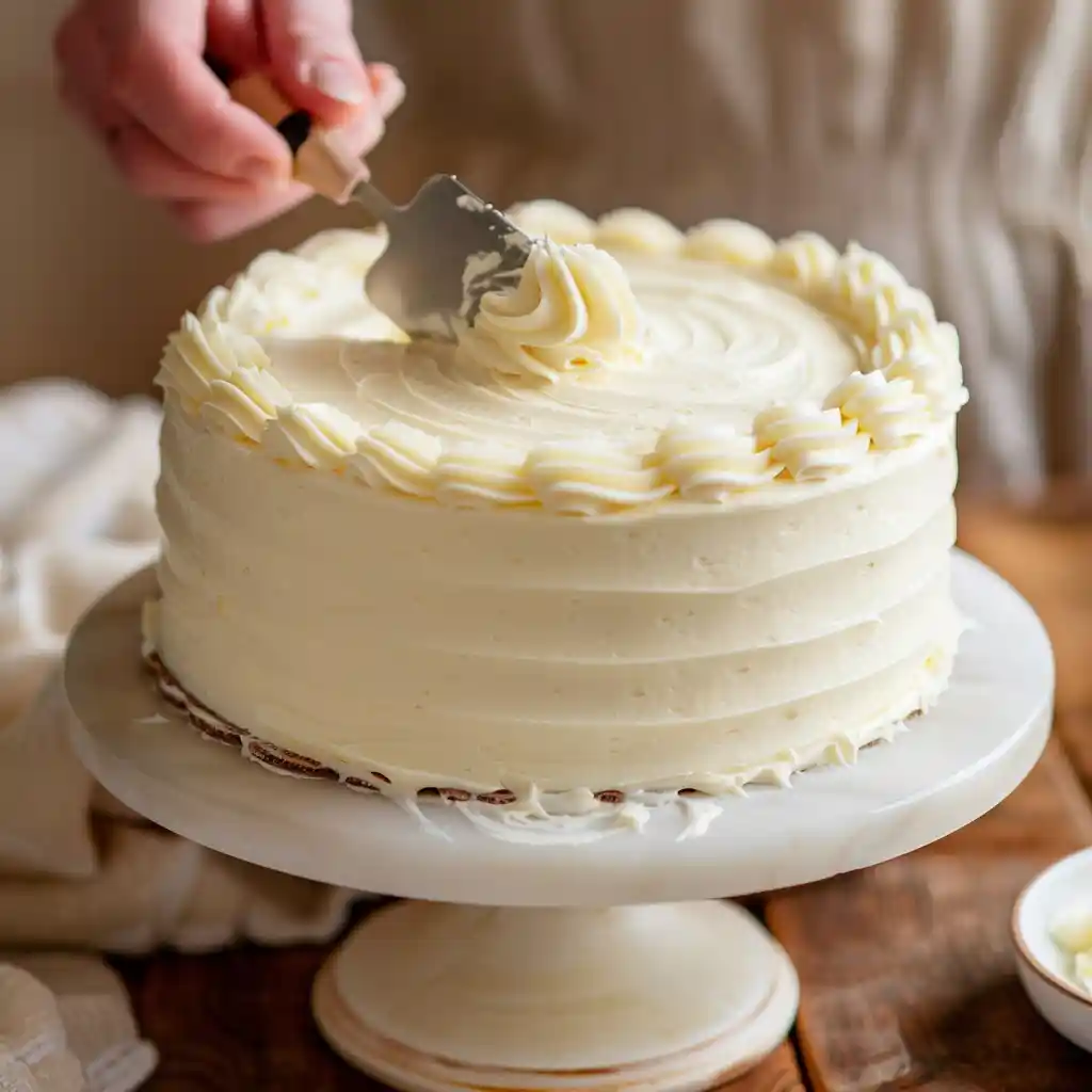 frosting lemon layer cake with cream cheese frosting