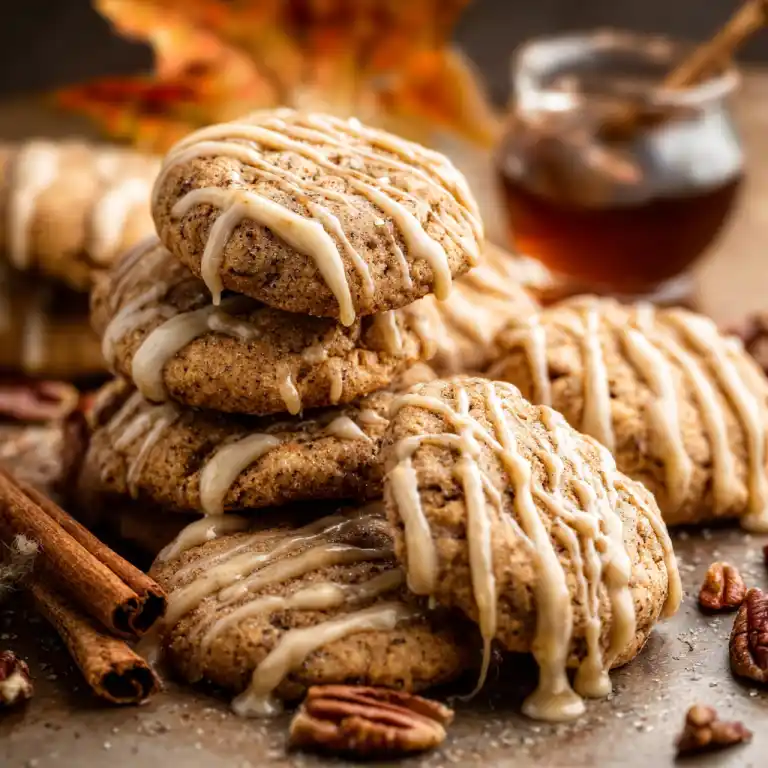 maple cookies with maple glaze on rustic table