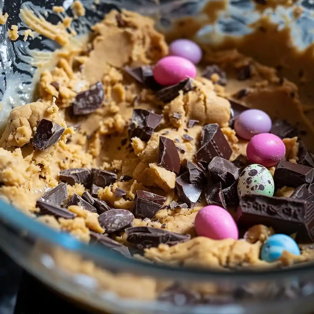 mixing Mini Egg NYC Cookies dough