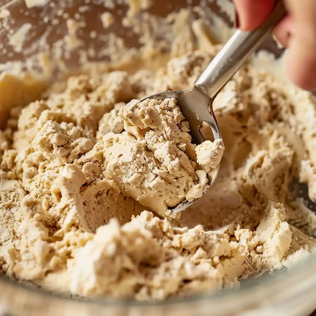 mixing 4 ingredient no bake cookie bars dough