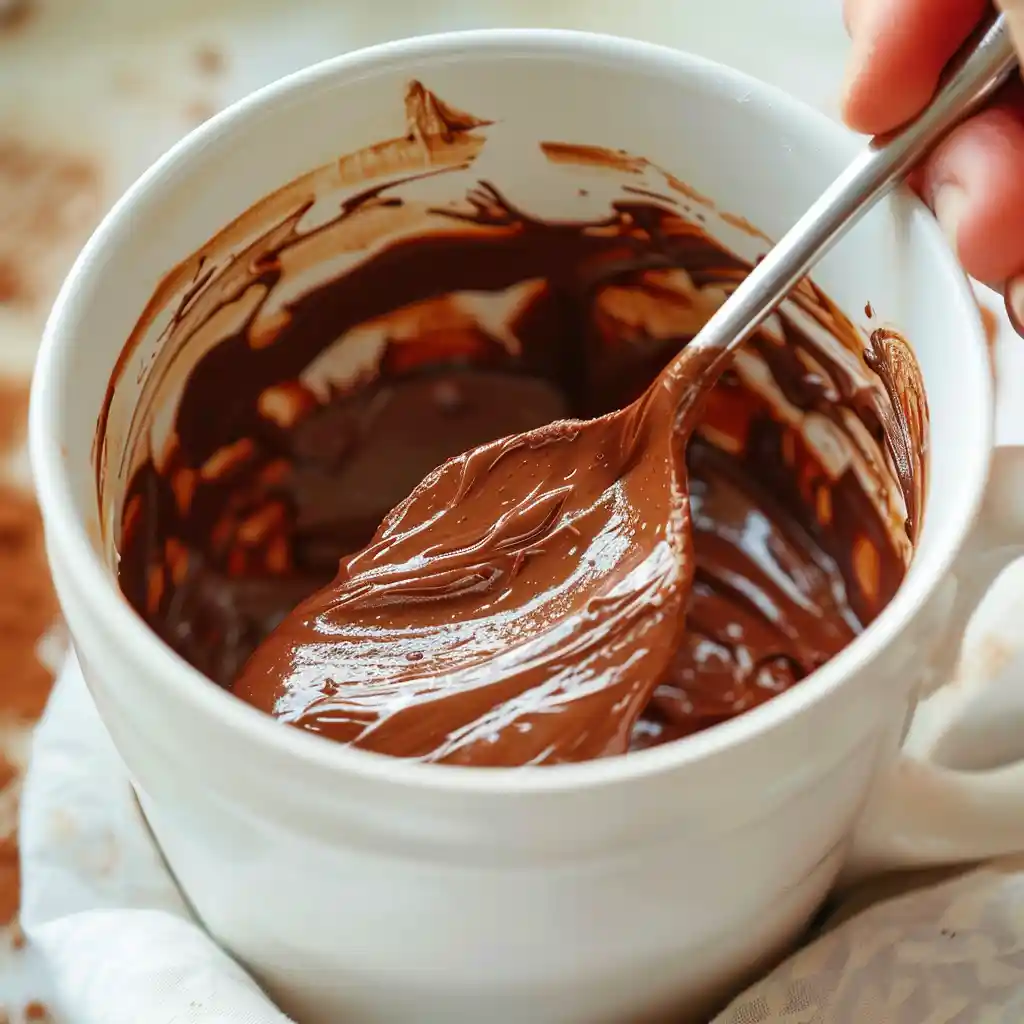 mixing 4 ingredient molten Nutella lava mug cake batter