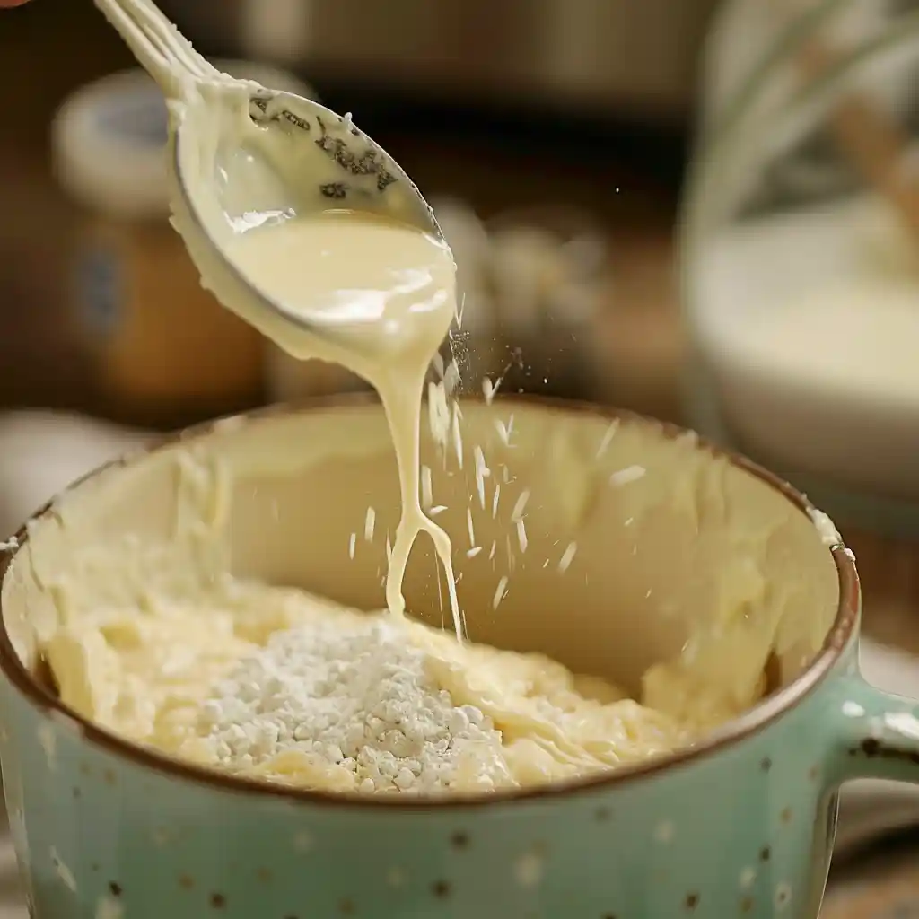 mug cake with bisquick mixing step