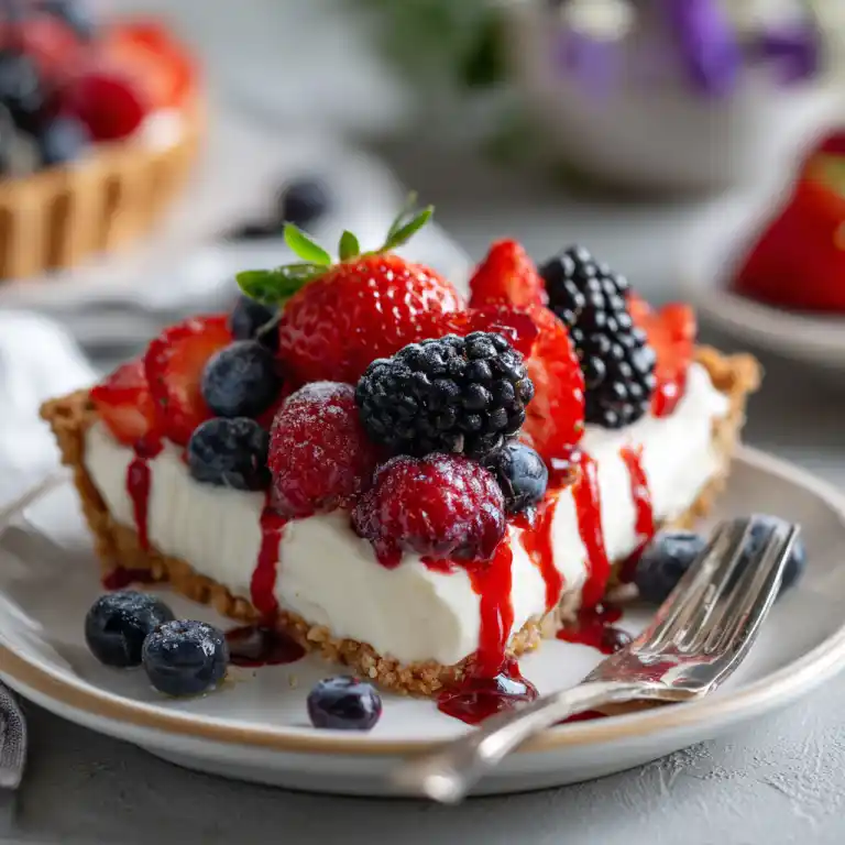 serving no bake fruit tart slice