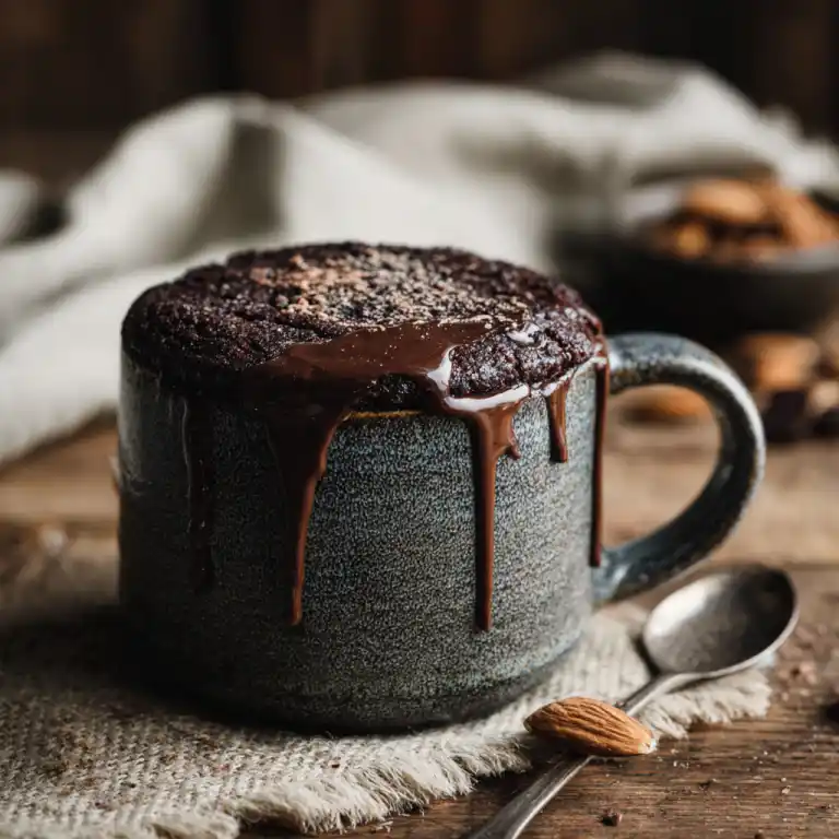 Paleo chocolate mug cake in a ceramic mug