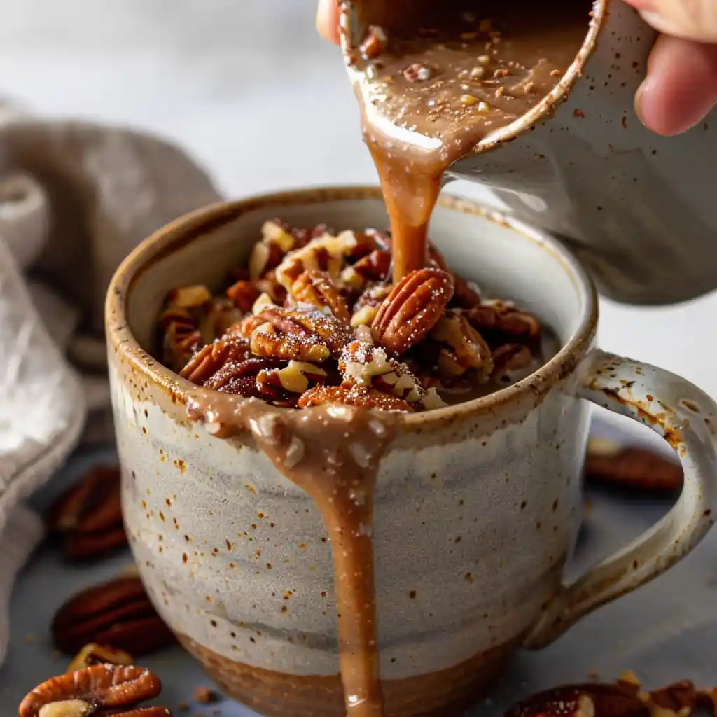 pecan pie mug cake recipe filling step
