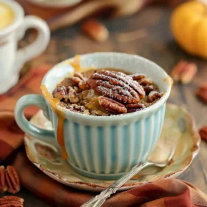 pecan pie mug cake recipe in a mug